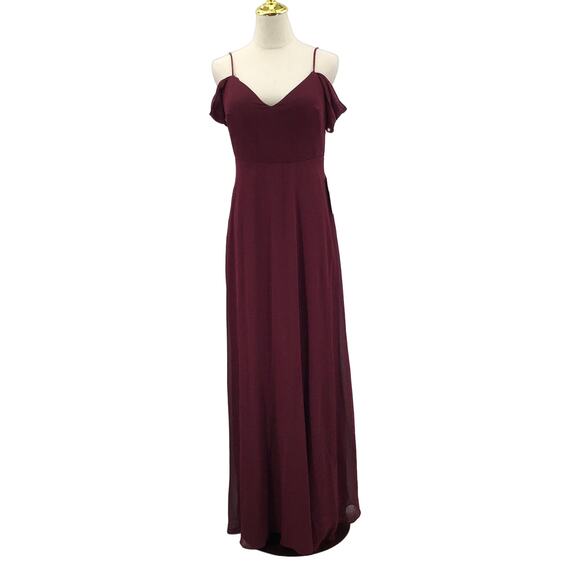 BIRDY GREY SZ M Burgundy Cabernet V-Neck Devin Bridesmaid Maxi Dress NWT B62 - Picture 3 of 10